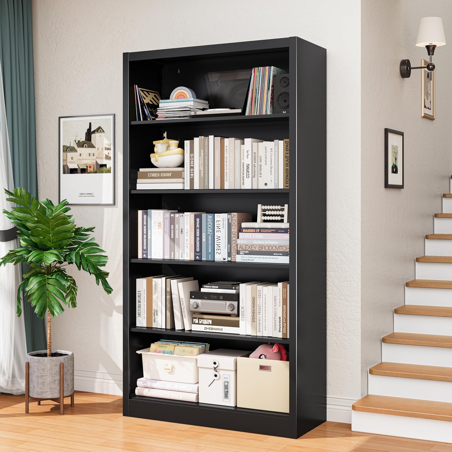 Bookshelf 5 Tier - رف كتب معدني أسود بطول 66