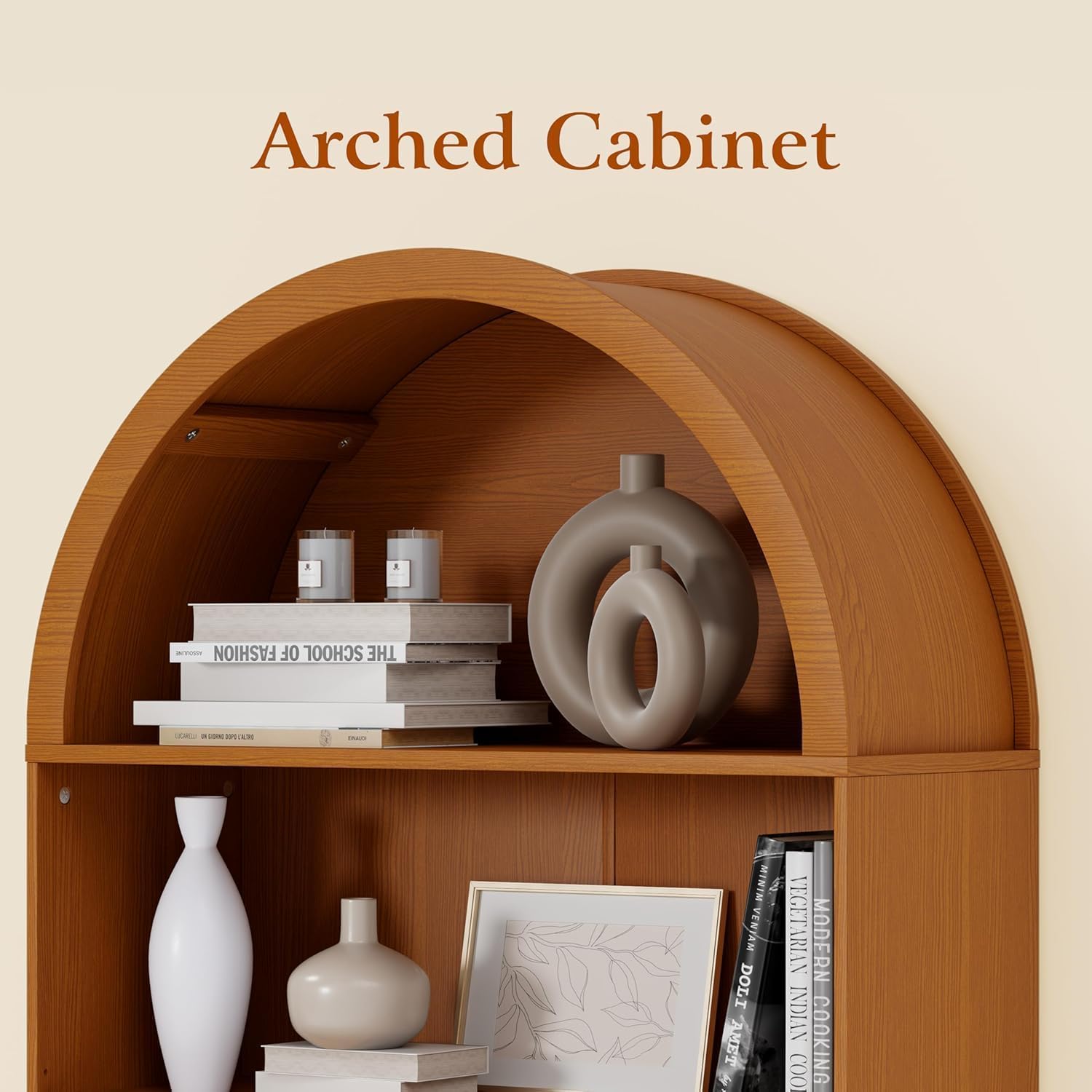 Bookshelf 5 Tier - خزانة عرض خشبية بتصميم مقوس، 71