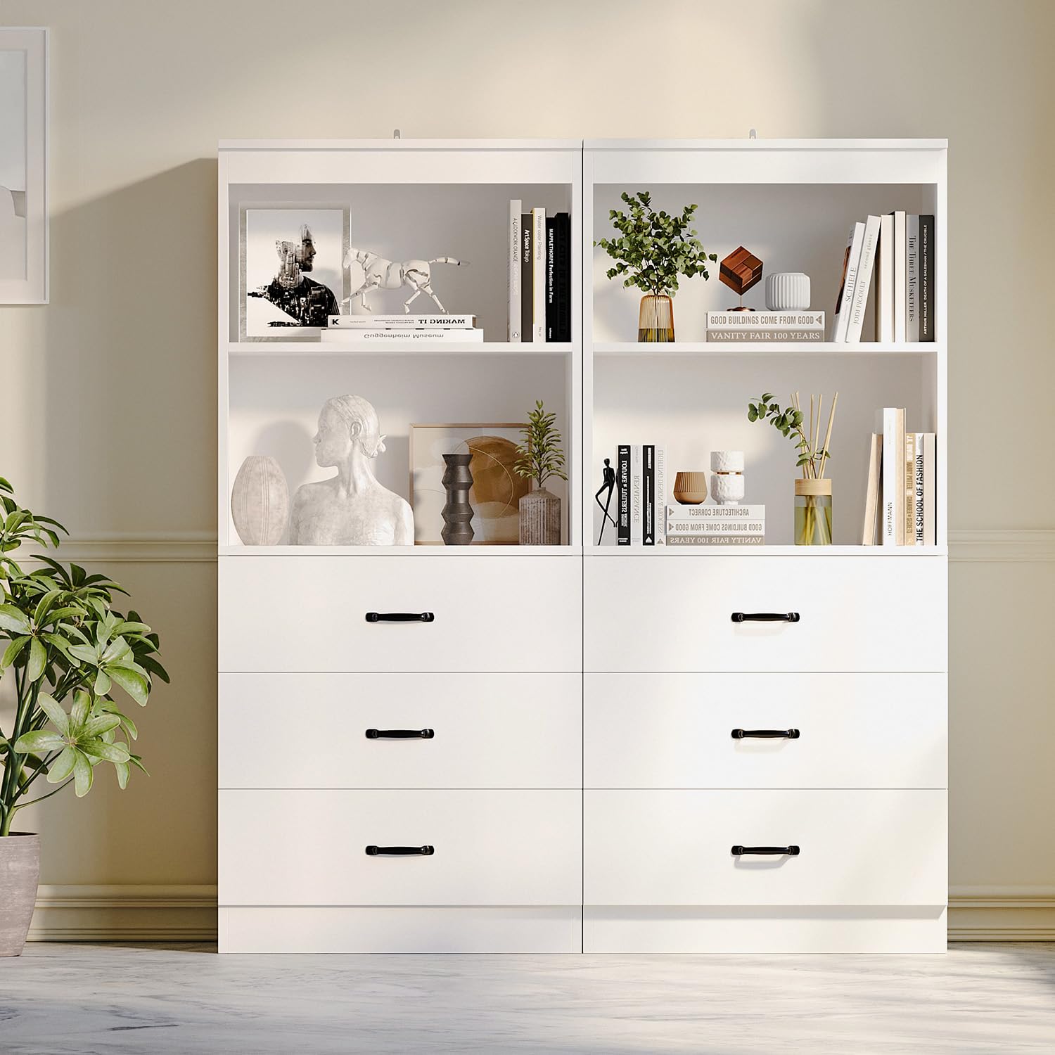Bookshelf 5 Tier - رف كتب بخمسة طوابق مع أدراج،