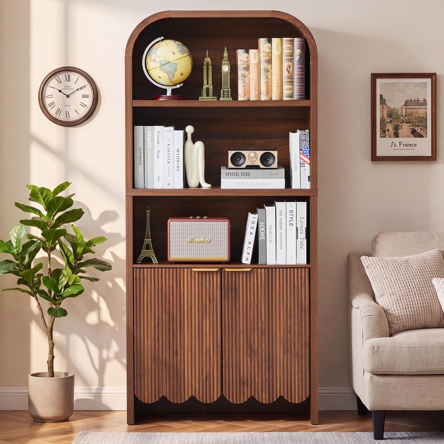 Bookshelf 5 Tier - رف كتب مقوس بارتفاع 71 بوصة،