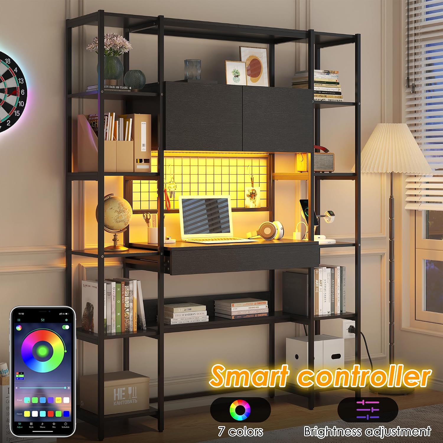 رف كتب بـ 5 طبقات مع مكتب وإضا - مراجعة Bookshelf 5 Tier وسعره