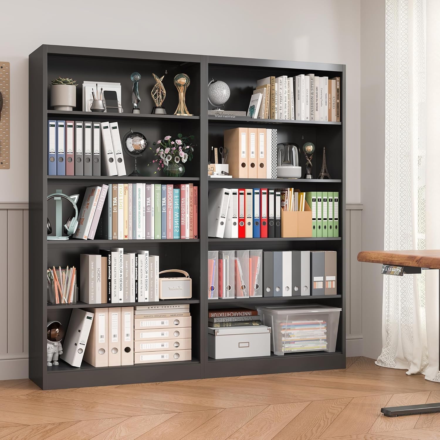 رف كتب معدني أسود بطول 66 بوصة - مراجعة Bookshelf 5 Tier وسعره