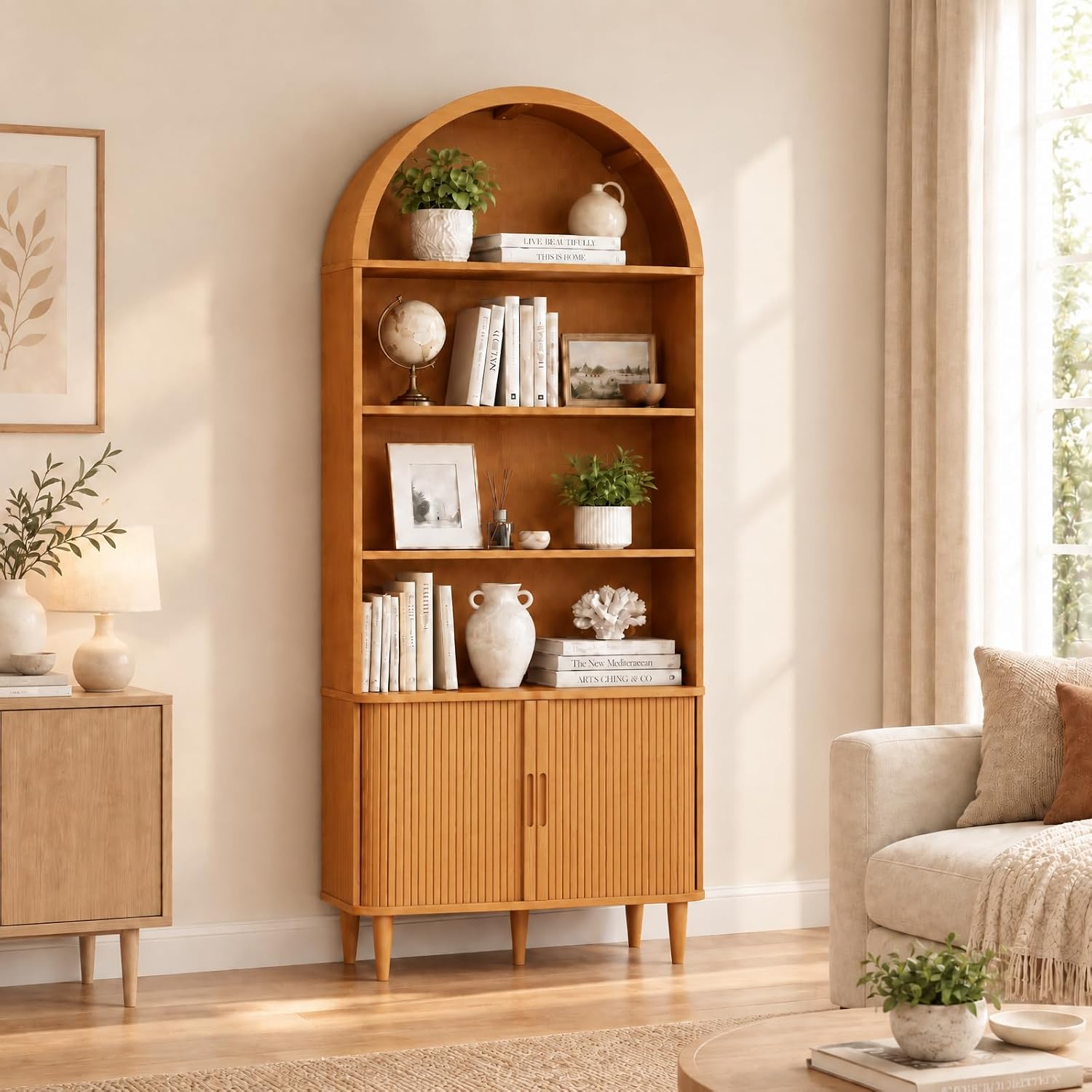 خزانة عرض خشبية بتصميم مقوس، 7 - مراجعة Bookshelf 5 Tier وسعره