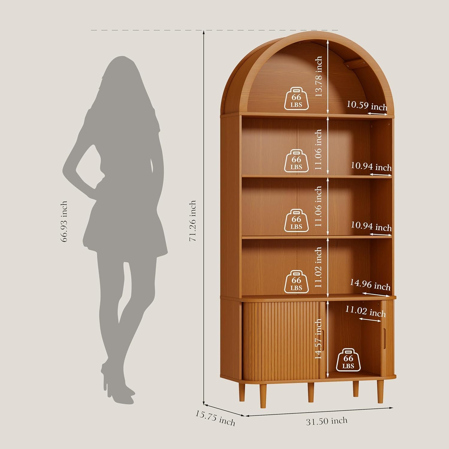 خزانة عرض خشبية بتصميم مقوس، 7 - مراجعة Bookshelf 5 Tier وسعره