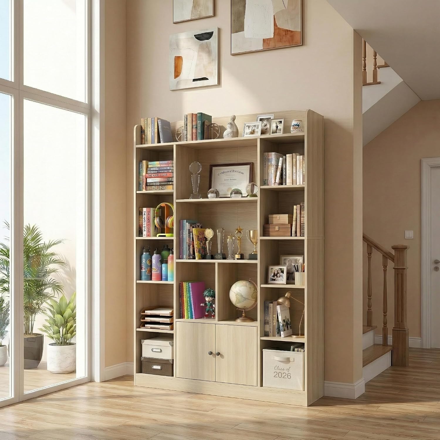 رف كتب من خشب البلوط، 14 خانة  - مراجعة Bookshelf 5 Tier وسعره