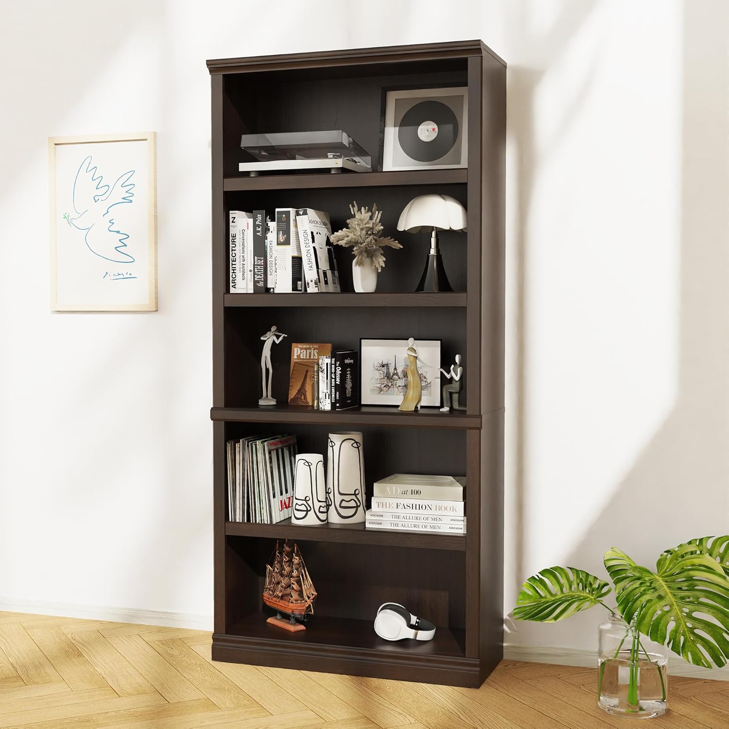 رف كتب خشبي مفتوح بخمسة طوابق  - مراجعة Bookshelf 5 Tier وسعره