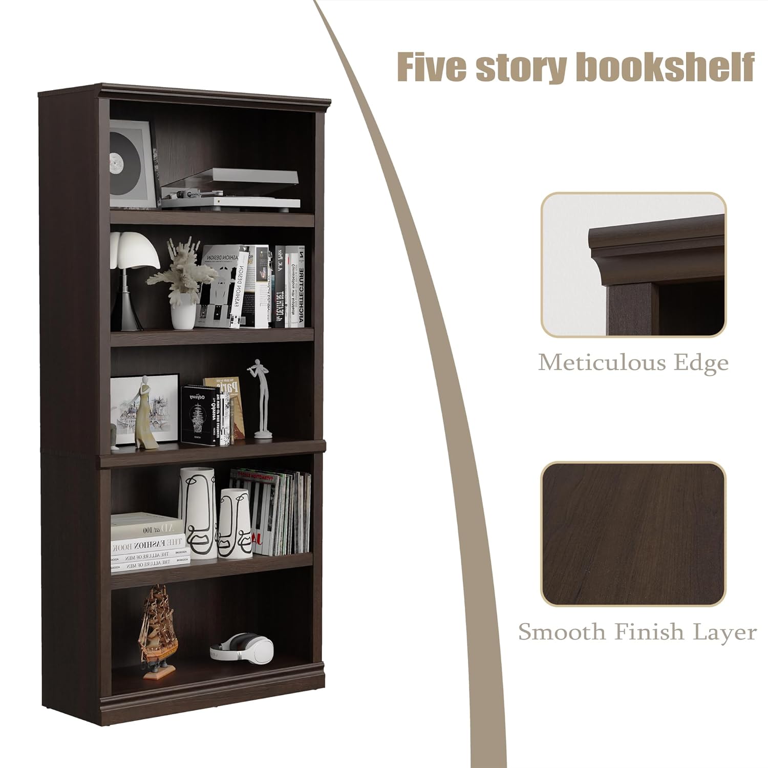 رف كتب خشبي مفتوح بخمسة طوابق  - مراجعة Bookshelf 5 Tier وسعره